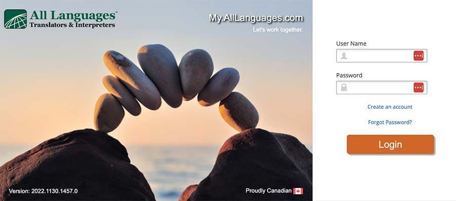 MyAllLanguages.com login screen image. 